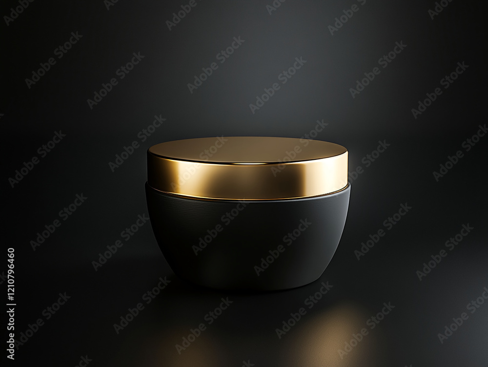 Aufkleber elegant black container with gold lid on dark background for product display