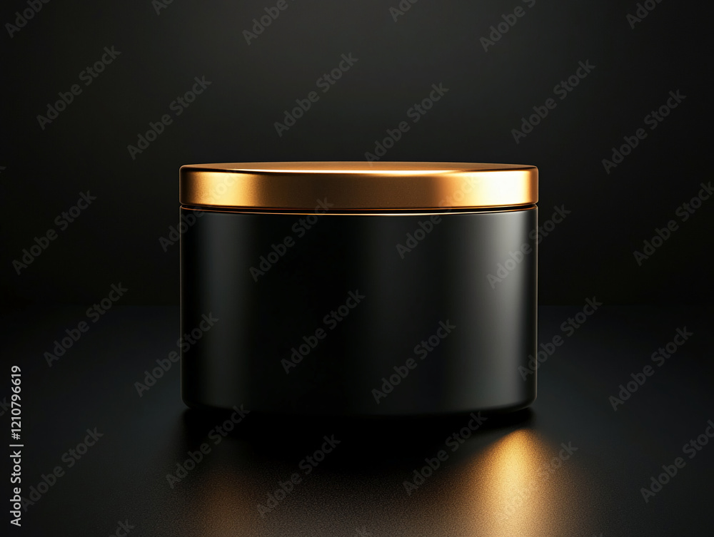 Poster luxurious black jar with golden lid for product mockup and display