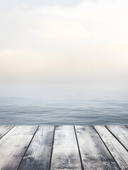 Serene Wooden Pier Extending into Peaceful Ocean Under Clear Sky : Generative AI