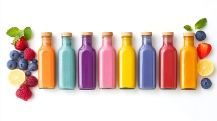 Colorful Rainbow Smoothies in Glass Bottles - Healthy and Fresh
