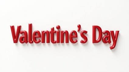 A 3D "Valentine's Day" text in glossy red, standing on a pure white surface