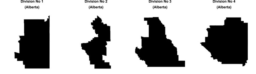 Division No 1, Division No 2, Division No 3, Division No 4 outline maps