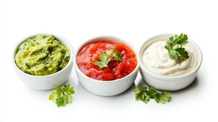 Three Delicious Dips in Small Bowls, Perfect for Parties and Meals