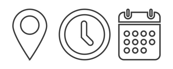 set of date place and time icons
