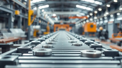 Fototapeta premium modern factory assembly line featuring precise machinery and bright industrial lighting