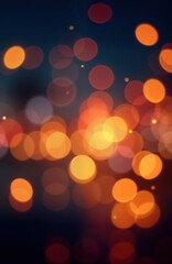 Fototapeta premium Abstract generative ai illustration shows blurry circles of warm orange, reddish light on dark background. Festive, celebratory ambiance. Suitable for holiday, party, celebration designs. Blurry
