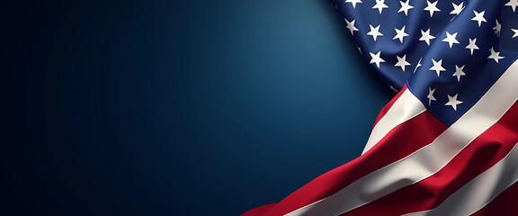 American flag featuring vibrant red and white stripes set against a deep blue background, generative ai