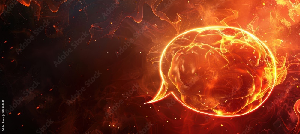 Poster molten lava speech bubble with fiery background for dynamic design and communication concepts