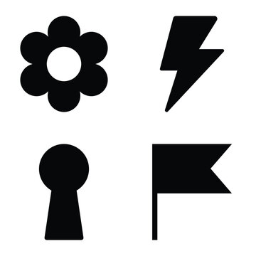 Simple Shapes Flat Icon Set Isolated On White Background
