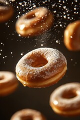 Floating Glazed Donuts with Powdered Sugar