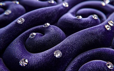 Abstract purple velvet swirls with sparkling rhinestones.