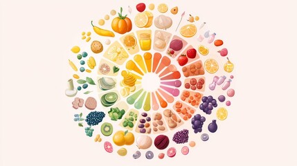 Vector nutrition wheel with key vitamins minerals soft gradients