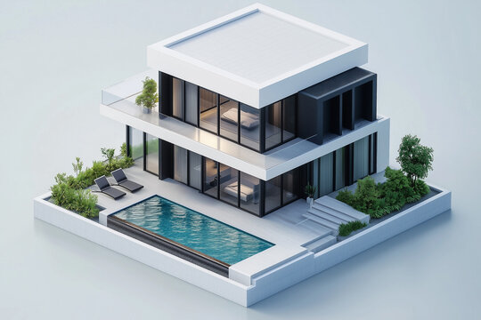 Modern minimalist house isolated on a white background