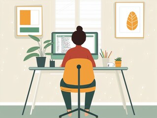 A person attending a webinar at home, sitting at a desk with a computer