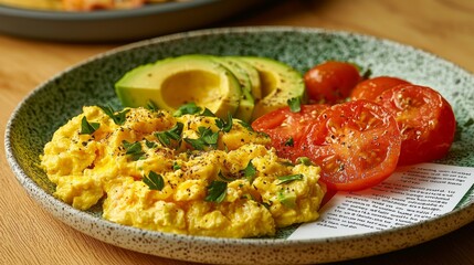 Breakfast plate with eggs avocado tomatoes protein intake guide
