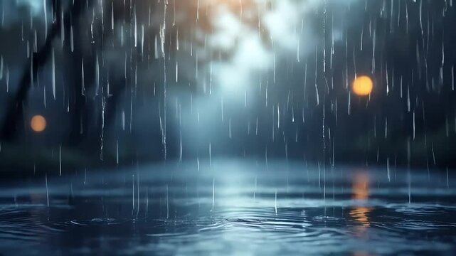 Rainy Night Scene Cinematic Rain Loop Stock Footage