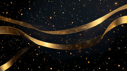 Golden ribbons in stars and cosmic backdrop. Stellar Cascade. Illustration