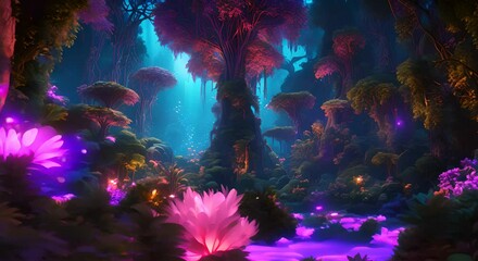 Get lost in a UV lit jungle paradise with towering bioluminescent trees glowing flowers and exotic visuals 4K