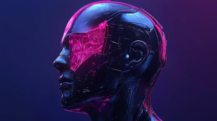 A striking cybernetic head design showcasing a blend of advanced technology and vibrant colors, emphasizing innovation in engineering.
