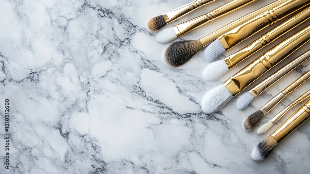 Poster multiple contour brushes placed symmetrically on a marble-textured surface.