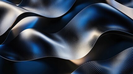 Naklejka premium Metallic abstract curves in navy and silver tones, creating an elegant, dark background