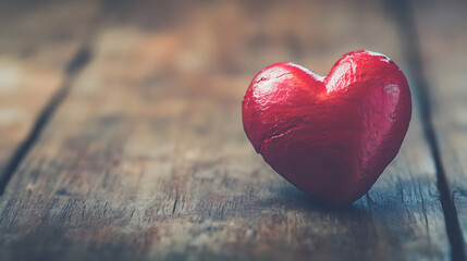 Fototapeta premium Minimalist Red Heart on Wooden Surface Highlighting Rustic Elegance and Simplicity : Generative AI