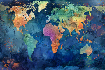 Artistic Abstract Map of the World - Global View from the North Pole