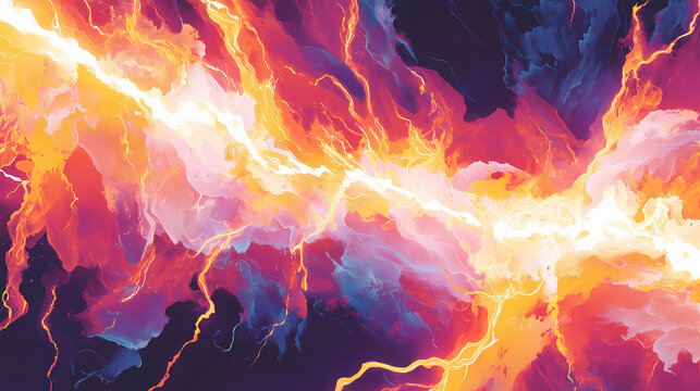 An explosive interstellar energy cascade erupts in a dazzling display of plasma-like currents, radiating with prismatic brilliance across the cosmic canvas. Stellar Cascade. Illustration