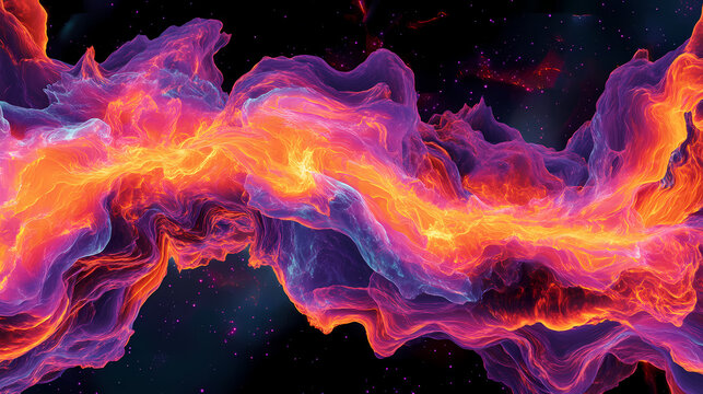 An explosive interstellar energy cascade erupts in a dazzling display of plasma-like currents, radiating with prismatic brilliance across the cosmic canvas. Stellar Cascade. Illustration