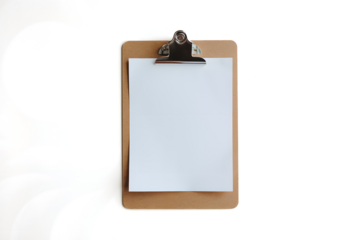 A brown clipboard with white paper isolated on white background PNG used for office work
