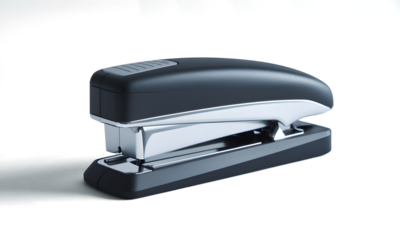 A 3D rendering of an office stapler isolated on white background PNG used for office work