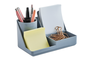 A 3D render of pen and pencil holder isolated on white background PNG used for office work