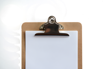 A brown clipboard with white paper isolated on white background PNG used for office work