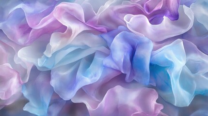 Obraz premium Abstract pastel fabric texture, soft flowing chiffon in purple, blue, and pink hues.