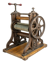 Fototapeta premium Antique new paint steel rolling mill isolated on white background as transparent. PNG. AI GENERATED