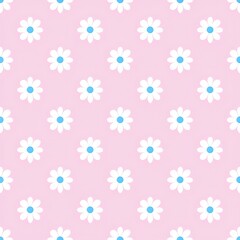 Cheerful Daisy Flower Seamless Pattern on Light Pink