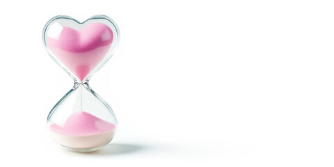 Hourglass in the Shape of Heart on White  Background, Valentine Time for Love Concept