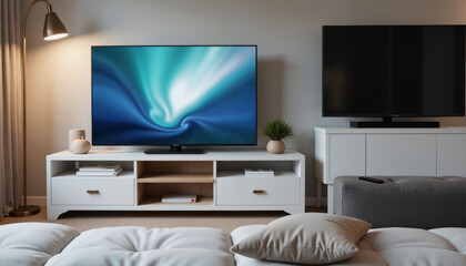 Modern living room with two TVs and stylish decor