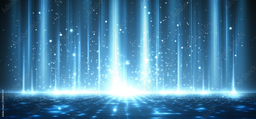 Wall mural a background of blue data dots arranged in a digital technology pixel pattern