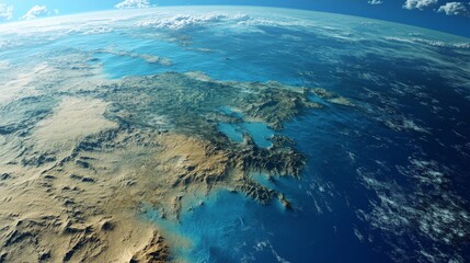 Earth's surface with water and land, 16:9