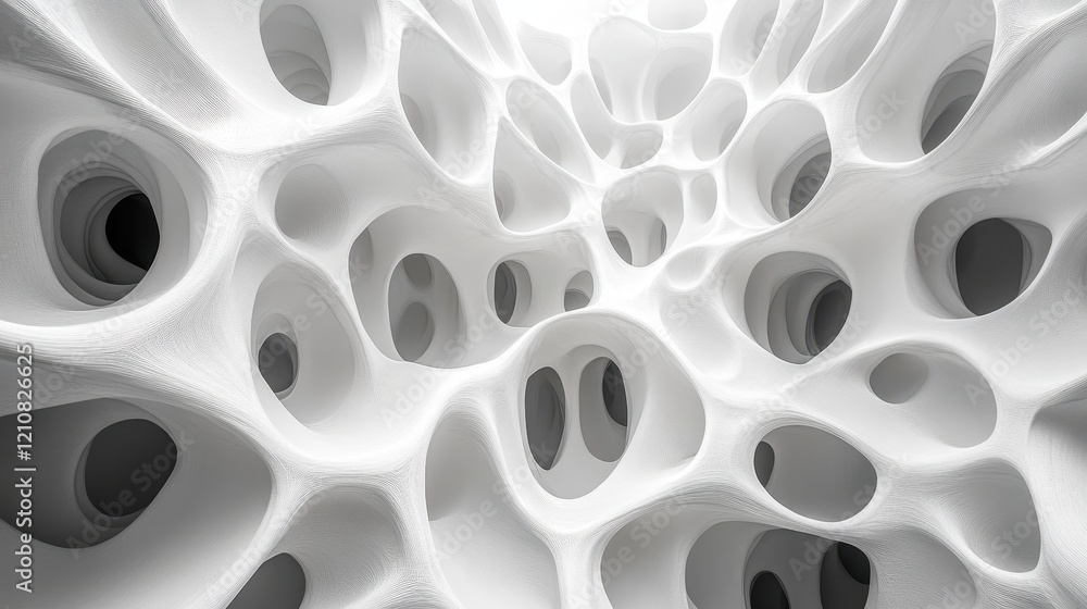 Poster abstract representation of interconnected organic forms in a light environment.