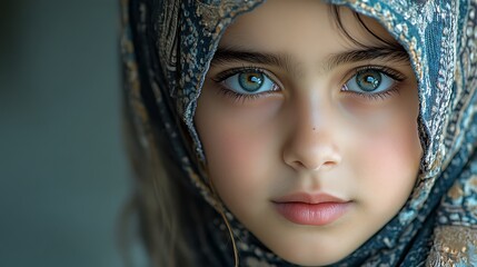 Stunning Girl Portrait Green Eyes Headscarf