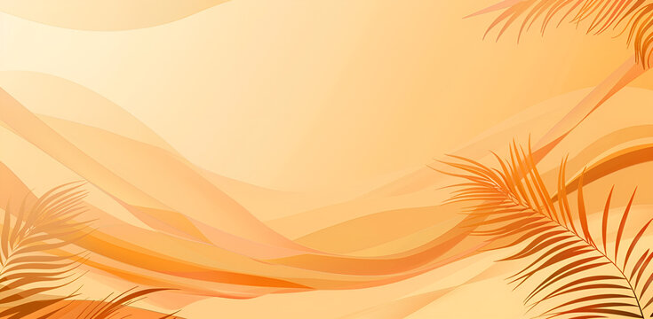 Fototapeta Abstrakcyjny wzór z liśćmi palmy i falami na pomarańczowym tle, tropikalny klimat