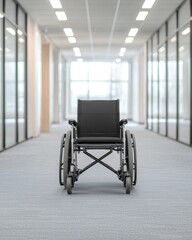 Modern Office Environment with Empty Motorized Wheelchair in Hallway