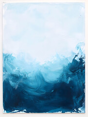 Abstract Blue Ocean Wave Inspired Acrylic Brush Stroke Canvas : Generative AI