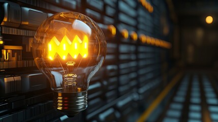 Obraz premium Futuristic Light Bulb Concept Representing Innovation, Technology, and Solutions in a Digital Data Center with Servers, Networking, and Cloud Computing for Progress, Efficiency, and Growth