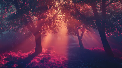 Obraz premium Secrets of the whispering woods - a mystical fantasy forest with living trees and dancing shadows. mystic forest realm. illustration. Whispering Woods. Illustration