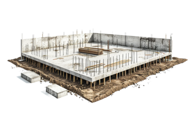 Construction site with a fully completed foundation ready for building Isolated on Transparent background PNG