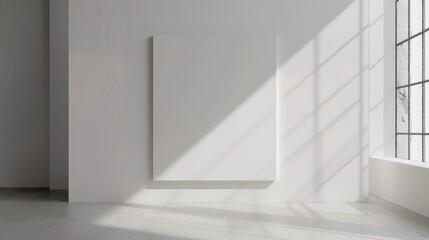 Stylish poster mockup displayed in a contemporary studio. Pure white walls emphasize the design and soft shadows define the edges of the presentation.