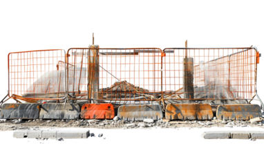 Construction site with temporary fencing set up for security and safety Isolated on Transparent background PNG